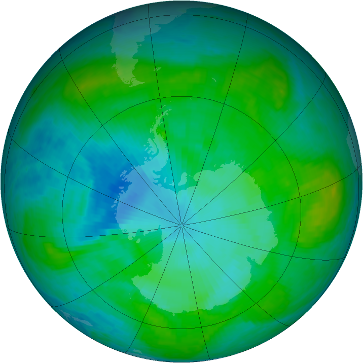 Antarctic ozone map for 27 January 1990